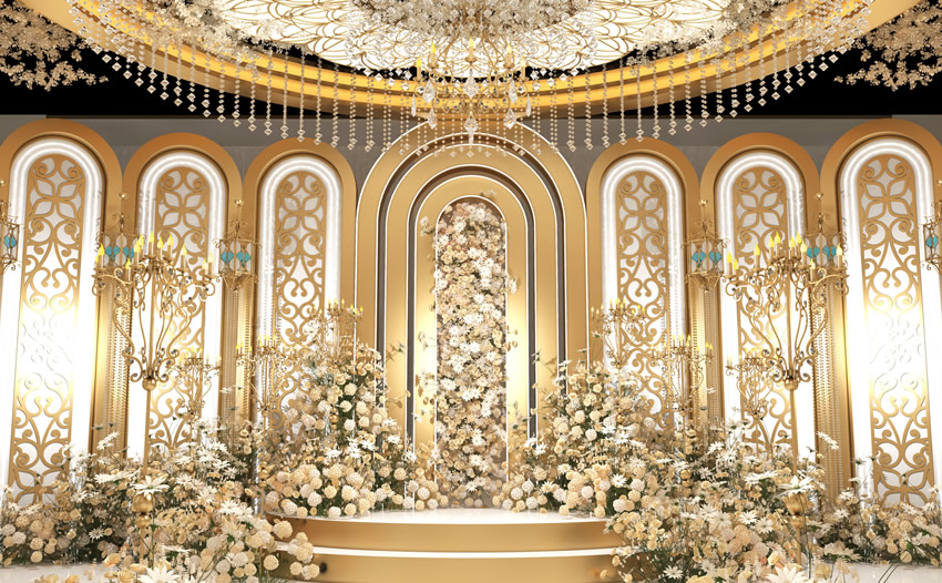 太白香槟色调婚礼堂效果展示